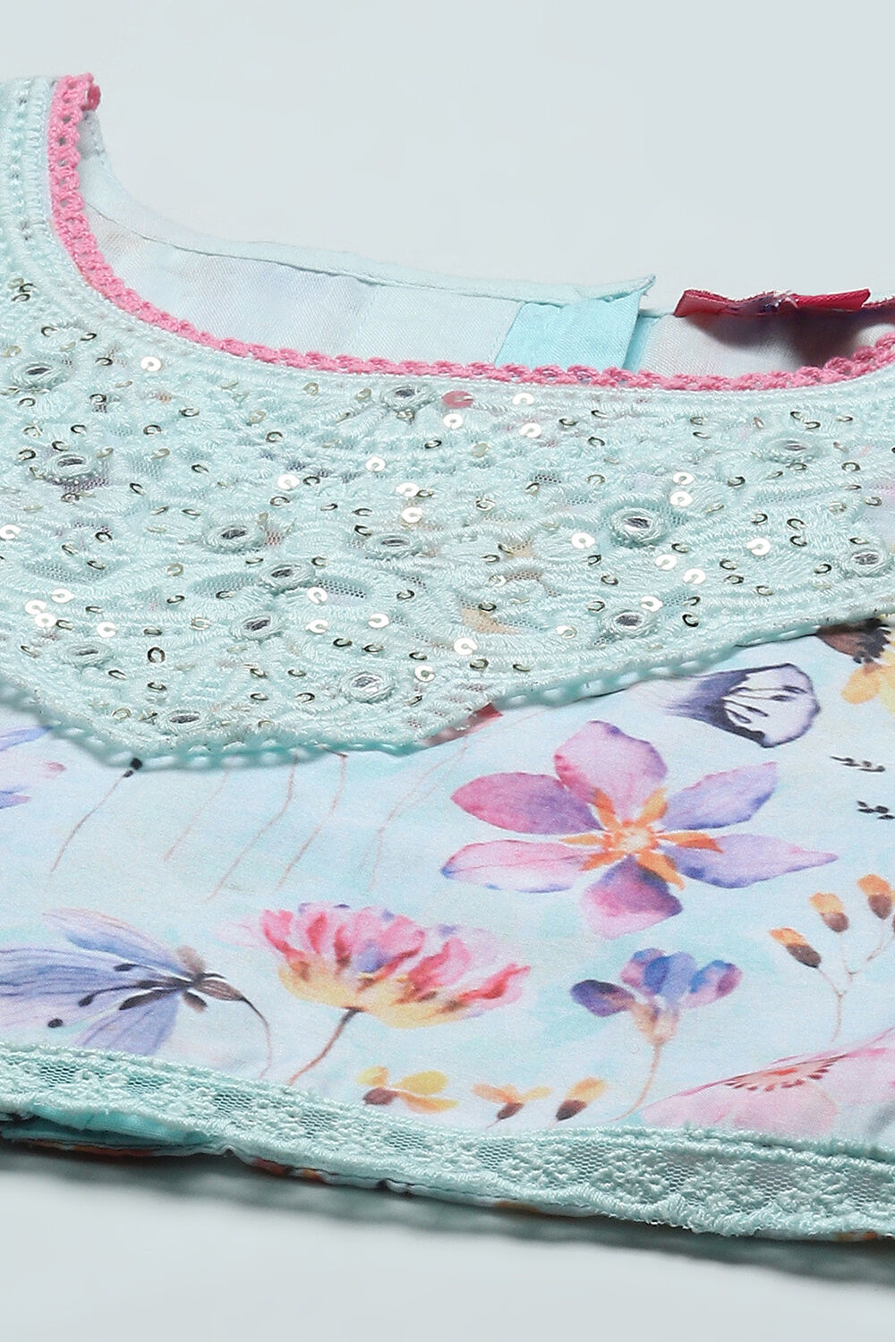 Pink Net Lehenga With Cotton Floral Blouse & Net Dupatta image number 1