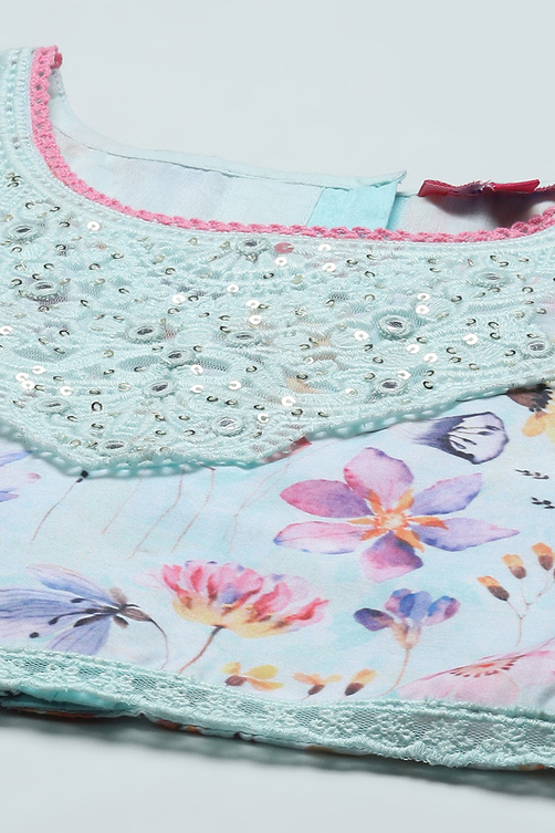 Pink Net Lehenga With Cotton Floral Blouse & Net Dupatta image number 1