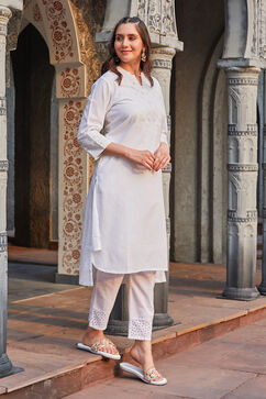 White Cotton Solid Straight Kurta image number 0