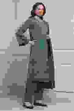 Green Printed Straight Winter Suit Set image number 5