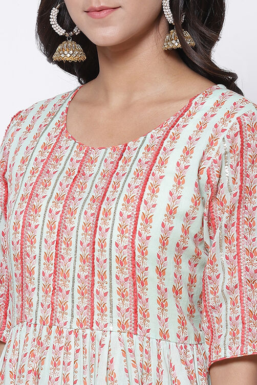 Aqua Coral Cotton Sharara Kurta Garara Suit Set image number 1