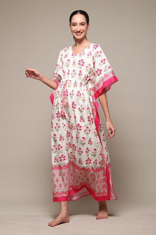 Ivory Cotton Printed Kaftan image number 2