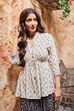 Charcoal Rayon Asymmetric Printed Kurta Set image number 7