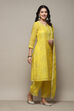 Lime Yellow Cotton Silk Straight Kurta Palazzo Suit Set image number 6