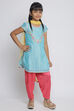 Turquoise Poly Cotton Straight Kurta Salwar Suit Set image number 3