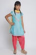 Turquoise Poly Cotton Straight Kurta Salwar Suit Set