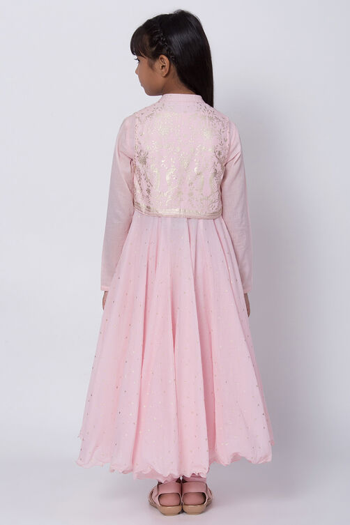 Pastel Pink Cotton Anarkali Kurta Churidar Suit Set image number 6