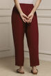 Green-Maroon Viscose Rayon Relaxed Solid Pants image number 5