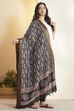 Black Chennur Silk Paisley Printed Dupatta image number 4