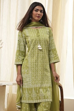 Mehendi Green Cotton Printed Straight Suit Set image number 7
