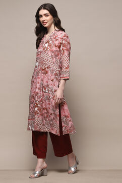 Dull Pink Rayon Straight Kurta image number 2