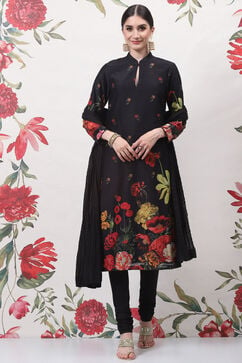 Rohit Bal Black Cotton Silk Straight Printed Suit Set image number 6