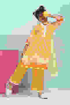 Orange Cotton Printed Straight Suit Set image number 0