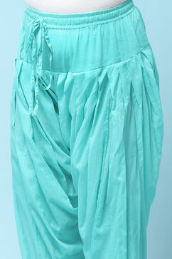 Turquoise Cotton Straight Printed Kurta Patiala Salwar Suit Set image number 2