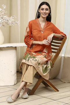 Orange Cotton Blend Straight Kurta image number 0
