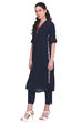Navy Blue A-Line Cotton And Viscose Solid Kurta image number 0
