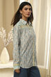 Blue Cotton Printed Straight Shirt image number 4