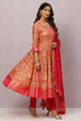 Fuchsia Cotton Anarkali Kurta Churidar Suit Set image number 6