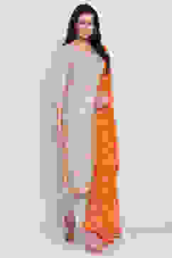 Beige Poly Cotton Straight Kurta Slim Pant Suit Set image number 0