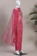 Old-Rose Organza Rajasthani Print Unstitched Suit Set image number 4