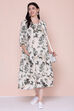 Off White Cotton Flax Printed Kurta Dress image number 3