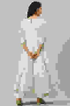 Off White Art Silk Anarkali Printed Dress image number 4