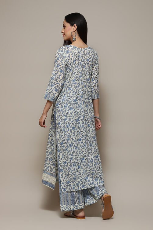 Blue Cotton Printed Unstitched Suit Set image number 5