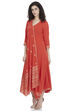 Red Flared Cotton And Viscose Printed Kurta image number 2