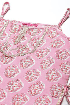 Pink & White Cotton Straight Kurta Sharara Suit Set image number 1