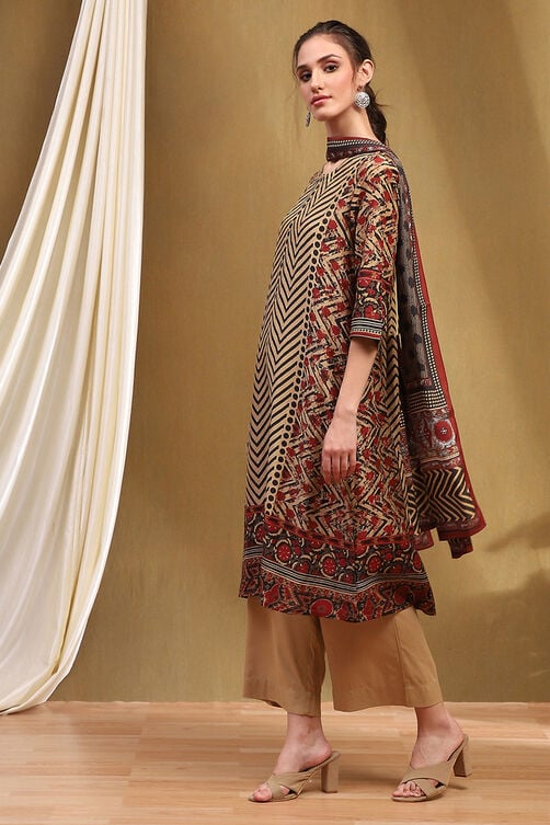 Blue Modal Geometric Printed Straight Suit Set image number 2