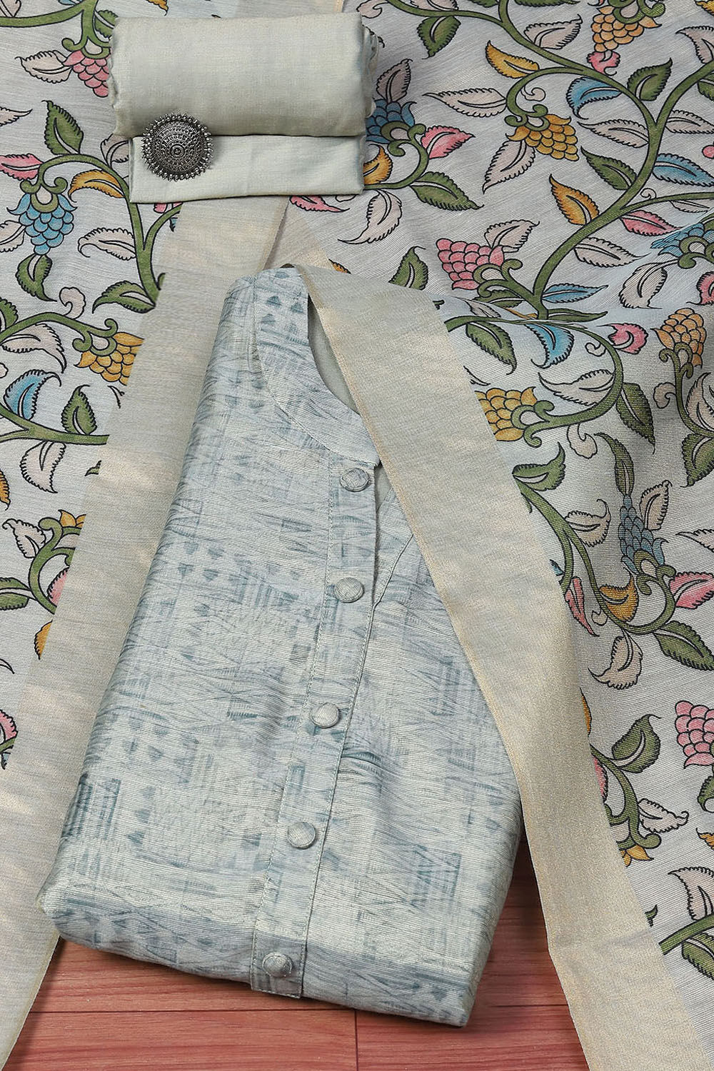 Earthy Blue Tissue Unstitched Suit set image number 0