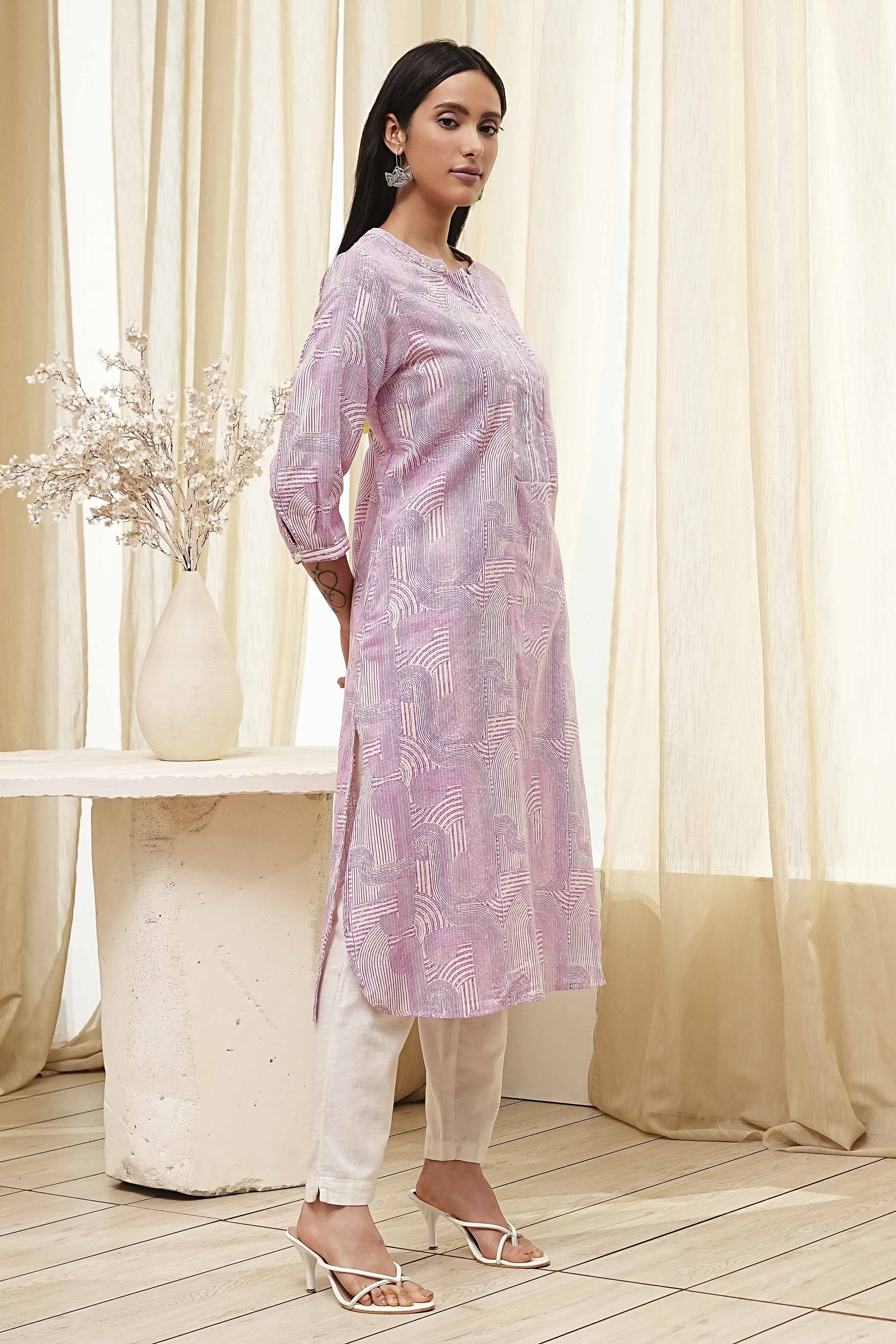 Yellow Cotton Printed Straight Kurta image number 4