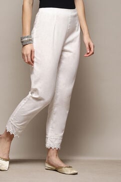 White Cotton Slim Solid Pants image number 3
