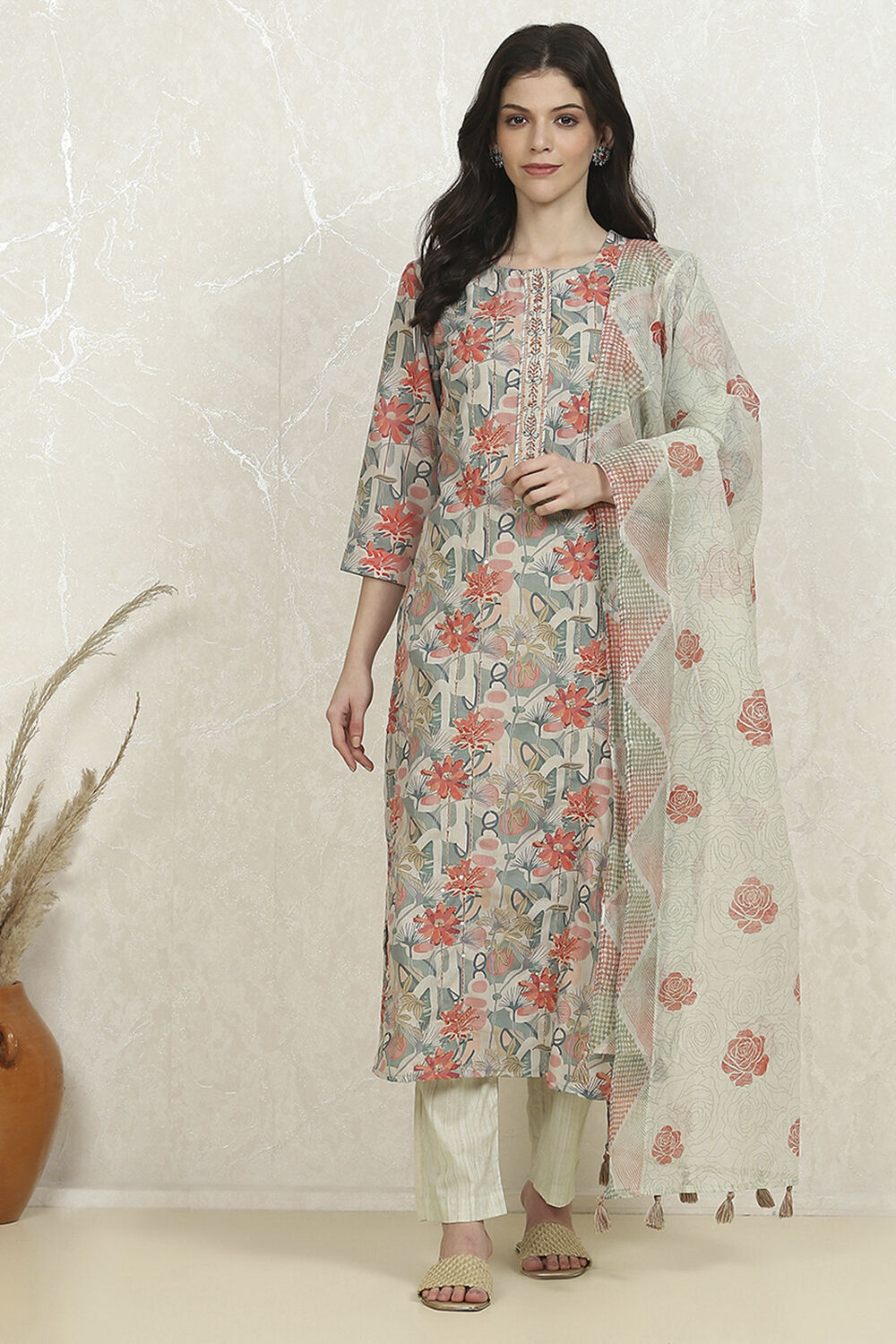 Metallic Cotton Digital Print Unstitched Suit Set image number 7