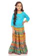 Turquoise Cotton Straight Printed Skirts and Tops image number 0