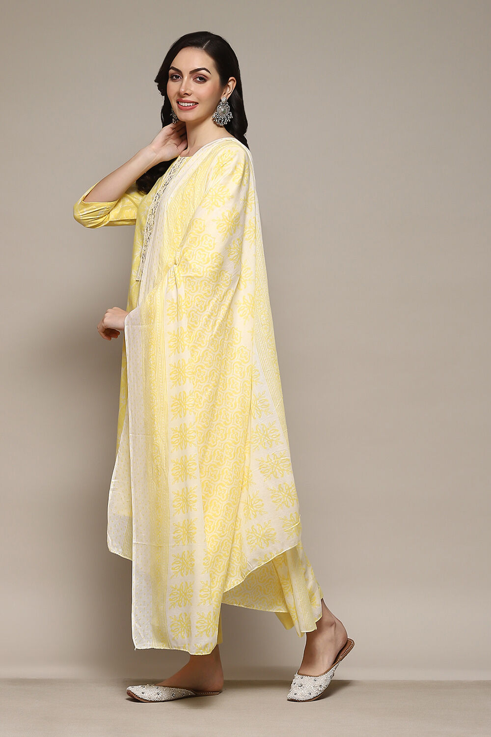 Yellow Cotton Hand Embroidered Unstitched Suit Set image number 6
