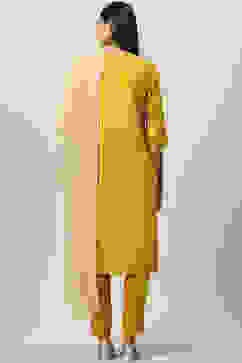 Yellow LIVA Straight Kurta Slim Pant Suit Set image number 4