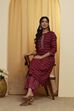Maroon Polyster Blend Straight Kurta Pants Set image number 0