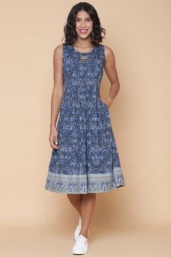 Blue Cotton Printed Kurta Dress image number 0