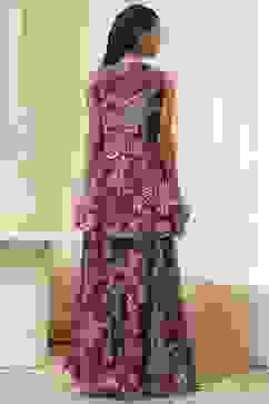 Berry Purple Cotton Floral Peplum Suit Set image number 4