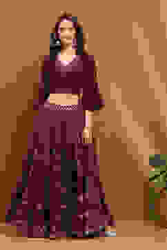 Wine Shantoon Block Printed Festive Skirt image number 0