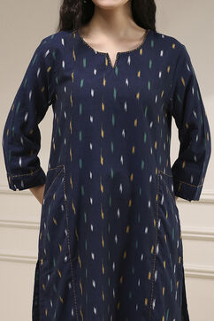 Indigo Blue Cotton Ikat Straight Kurta image number 1