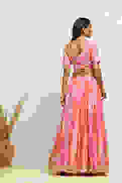 Pink Printed Flared Festive Lehenga Set image number 4