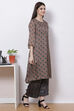 Khaki Poly Cotton A-Line Kurta Palazzo Suit Set image number 5