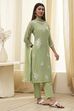 Aqua Embroidered Straight Suit Set image number 4