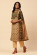 Khaki Cotton Straight Kurta Narrow Palazzo Suit Set