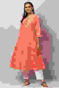 Coral Cotton Flared Printed Kurta image number 0