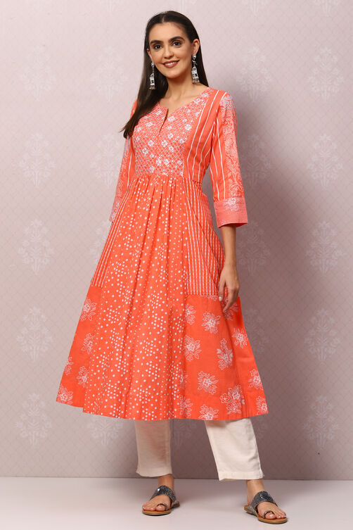 Coral Art Silk Flared Printed Kurta image number 0