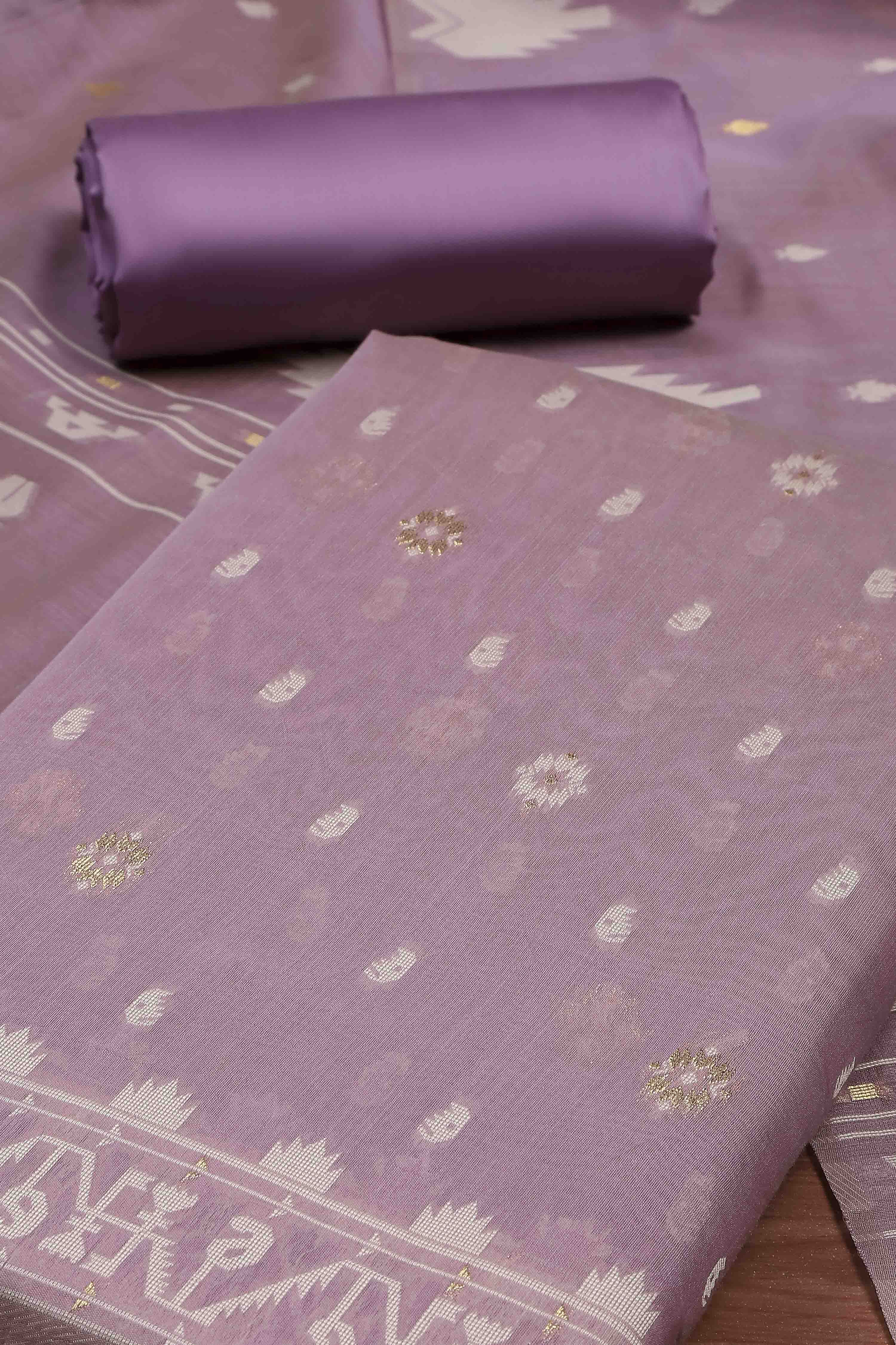 Lavender Cotton Jamdani Unstitched Suit Set image number 1