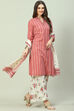 Red Cotton Straight Kurta Palazzo Suit Set image number 7